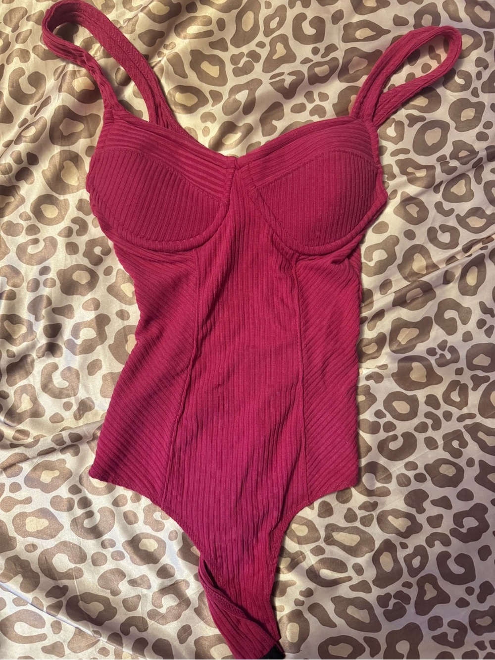 iris Ribbed Bustier-Style Bodysuit in Deep Pink